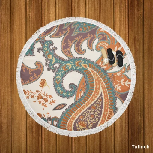 Fantasy Vintage Flowers Paisley Design Round Beach Towel