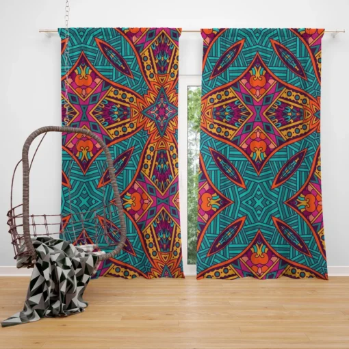 Festive Ornamental Geometric Pattern Curtain