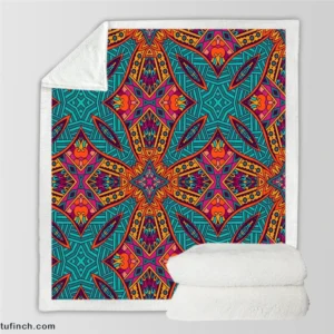 Festive Ornamental Geometric Pattern Sherpa Fleece Blanket