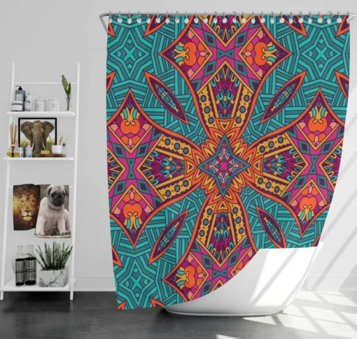 Festive Ornamental Geometric Pattern Shower Curtain