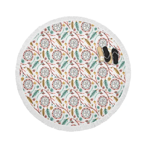 Flat Boho Style Dreamcatcher Pattern Round Beach Towel