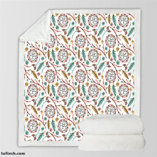 Flat Boho Style Dreamcatcher Pattern Sherpa Fleece Blanket