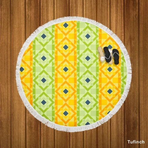 Flat Colorful Geometric Pattern Round Beach Towel