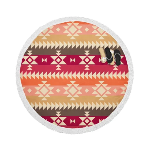 Flat Native American Pattern Round Beach Towel