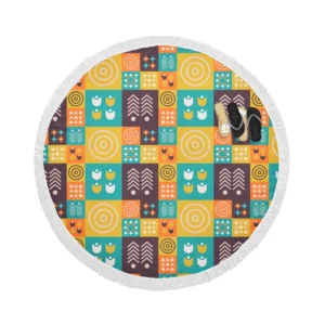 Flat Scandinavian Design Pattern Round Beach Towel