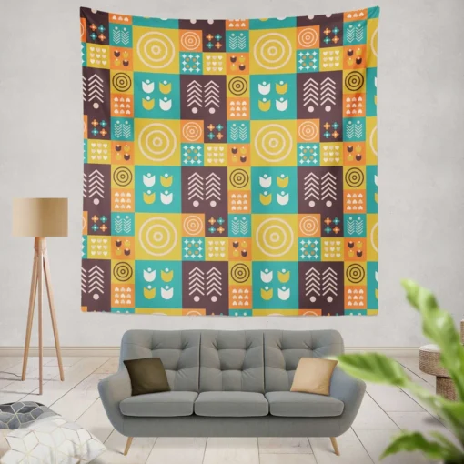 Flat Scandinavian Design Pattern Wall Tapestry