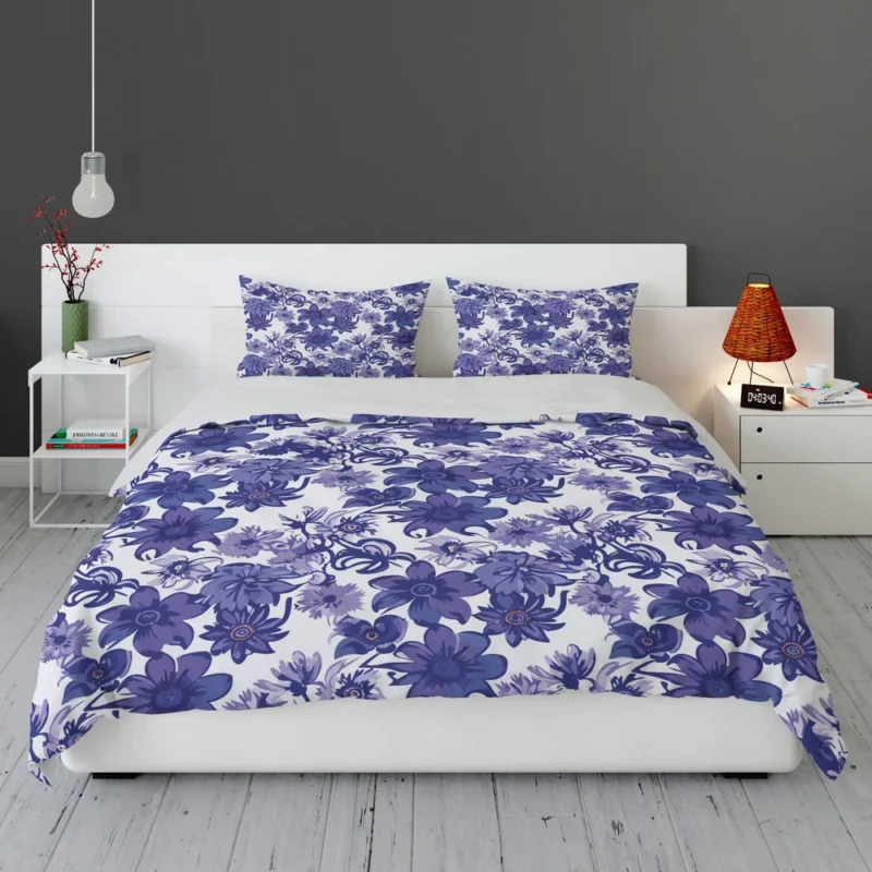 Floral Blue Toile Pattern Bedding Set 1