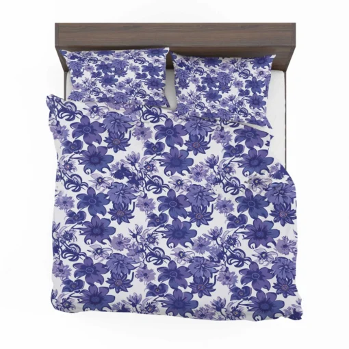 Floral Blue Toile Pattern Bedding Set 2