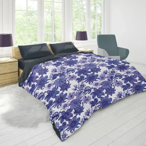 Floral Blue Toile Pattern Duvet Cover 1