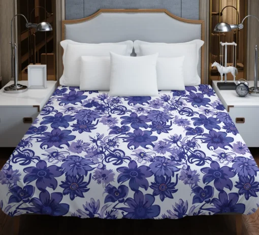 Floral Blue Toile Pattern Duvet Cover