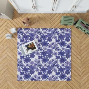 Floral Blue Toile Pattern Rug