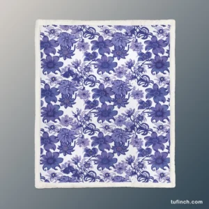 Floral Blue Toile Pattern Sherpa Fleece Blanket 1