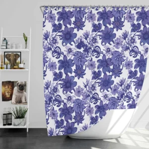 Floral Blue Toile Pattern Shower Curtain