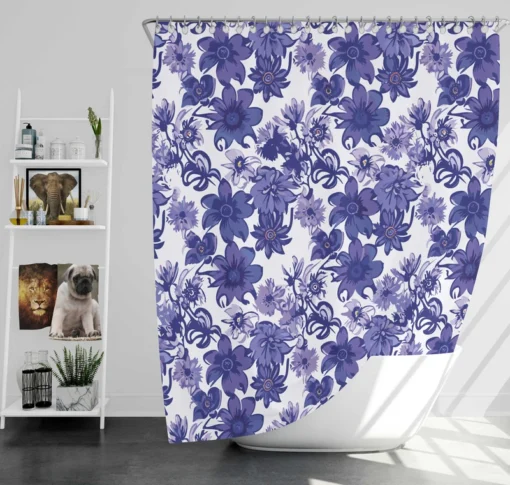 Floral Blue Toile Pattern Shower Curtain