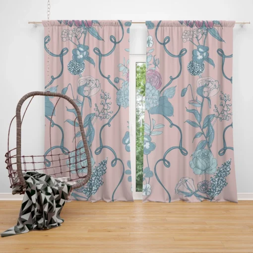 Floral Chinoiserie Style Pattern Curtain