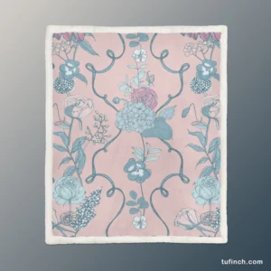 Floral Chinoiserie Style Pattern Sherpa Fleece Blanket 1