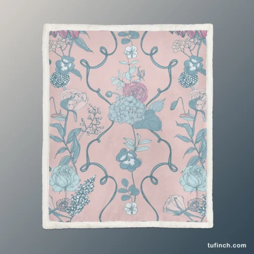 Floral Chinoiserie Style Pattern Sherpa Fleece Blanket 1