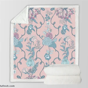 Floral Chinoiserie Style Pattern Sherpa Fleece Blanket