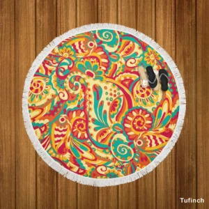 Floral Doodle Design Round Beach Towel