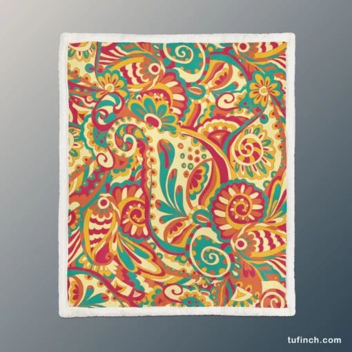 Floral Doodle Design Sherpa Fleece Blanket 1