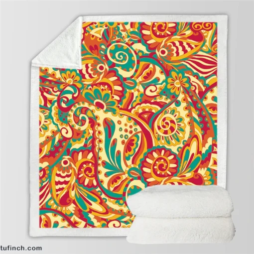 Floral Doodle Design Sherpa Fleece Blanket