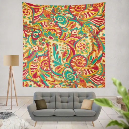 Floral Doodle Design Wall Tapestry