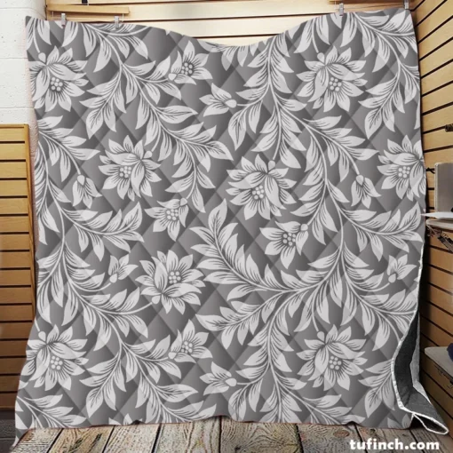 Floral Drawn Sketch Design Quilt Blanket