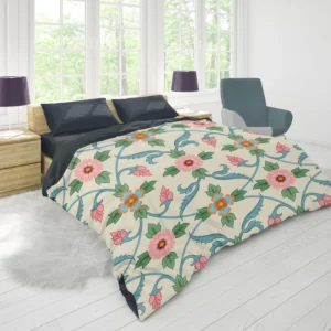 Floral Folk Art Pattern Duvet Cover 1