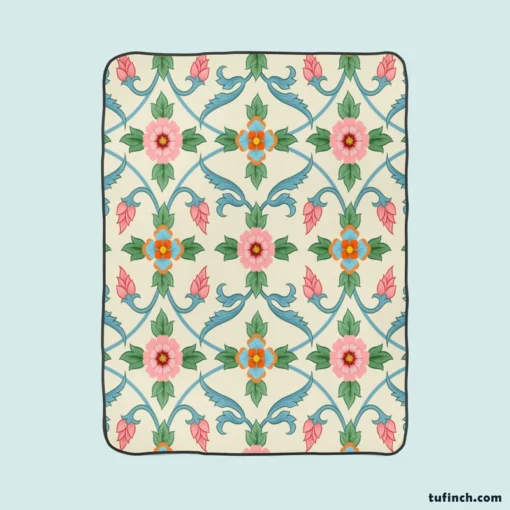 Floral Folk Art Pattern Fleece Blanket 1