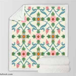 Floral Folk Art Pattern Sherpa Fleece Blanket