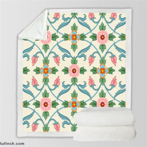 Floral Folk Art Pattern Sherpa Fleece Blanket