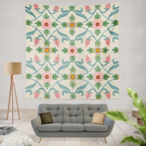 Floral Folk Art Pattern Wall Tapestry