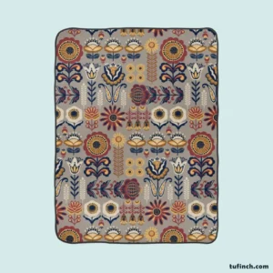 Floral Folk Pattern Fleece Blanket 1