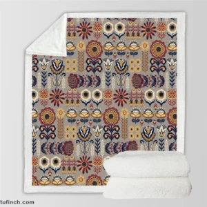 Floral Folk Pattern Sherpa Fleece Blanket