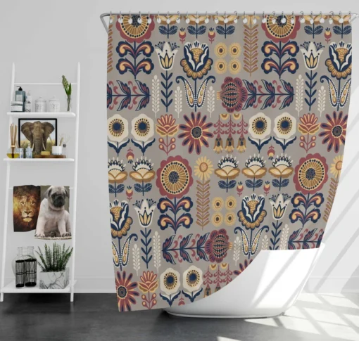 Floral Folk Pattern Shower Curtain