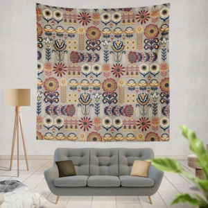 Floral Folk Pattern Wall Tapestry