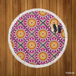 Floral Geometric Ethnic Pattern Round Beach Towel