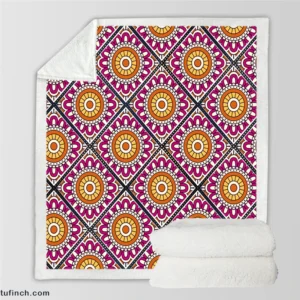 Floral Geometric Ethnic Pattern Sherpa Fleece Blanket