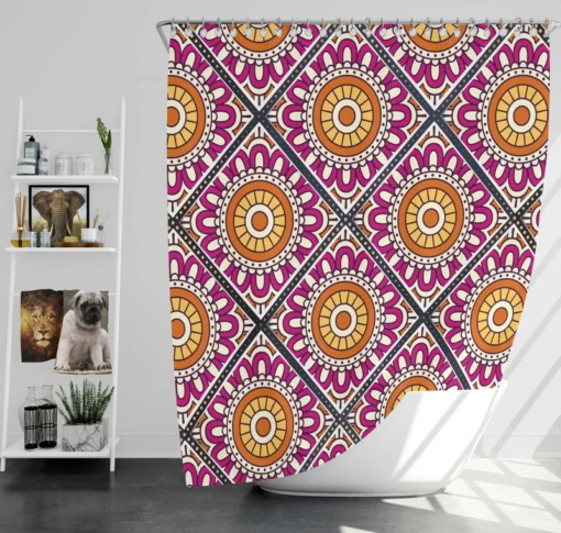 Floral Geometric Ethnic Pattern Shower Curtain