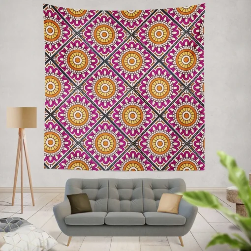 Floral Geometric Ethnic Pattern Wall Tapestry