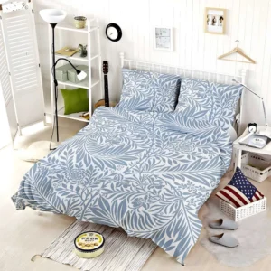 Floral Pattern on Cerulean Blue Background Bedding Set