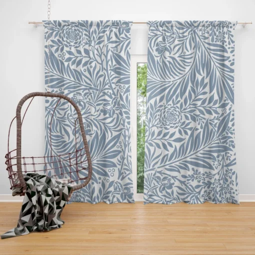 Floral Pattern on Cerulean Blue Background Curtain