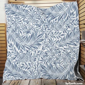 Floral Pattern on Cerulean Blue Background Quilt Blanket