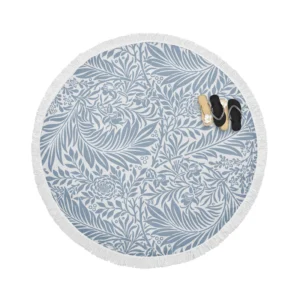 Floral Pattern on Cerulean Blue Background Round Beach Towel