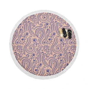 Floral Pattern on Pink Background Round Beach Towel