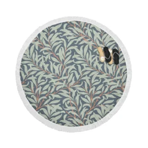 Floral  Pattern on Slate Gray Round Beach Towel