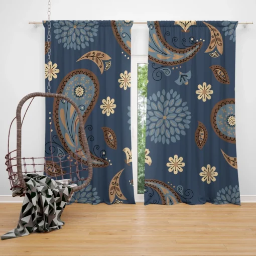 Floral Tan Batik Traditional Paisley Curtain