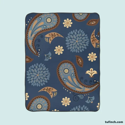 Floral Tan Batik Traditional Paisley Fleece Blanket 1