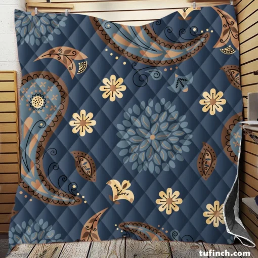 Floral Tan Batik Traditional Paisley Quilt Blanket