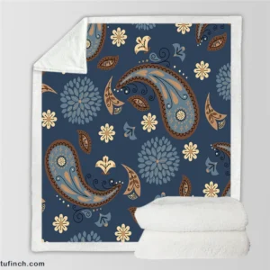 Floral Tan Batik Traditional Paisley Sherpa Fleece Blanket